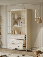 Elegant Cherry Wood Pine Cabinet with Glass Doors and Ample Storage - Perfect for Any Room hl-4897