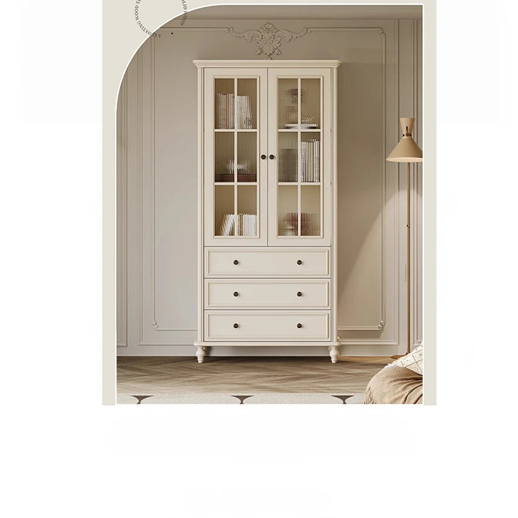 Elegant Cherry Wood Pine Cabinet with Glass Doors and Ample Storage - Perfect for Any Room hl-4897