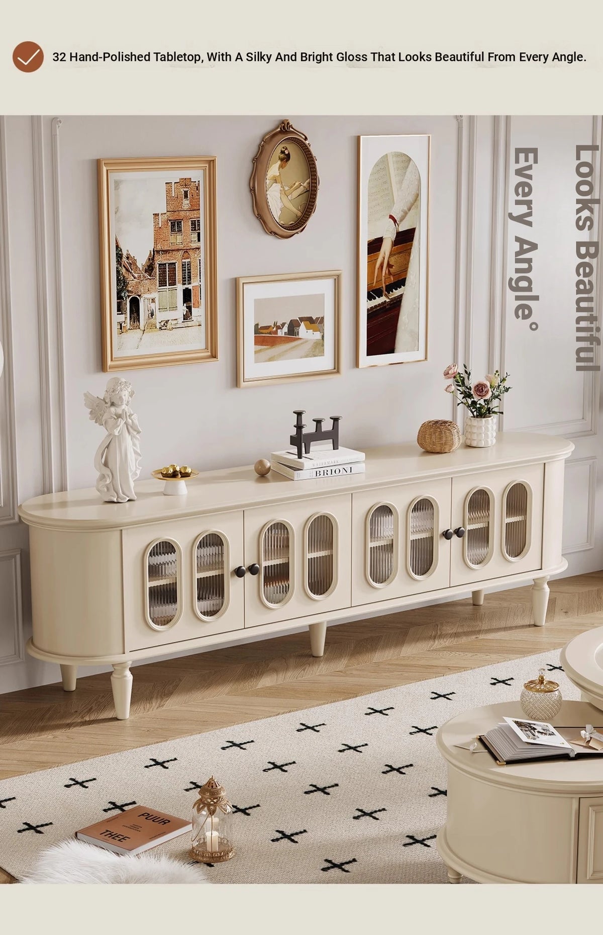 Elegant Cherry Wood TV Cabinet with Glass Doors - Stylish Storage for Your Living Room hl-4900