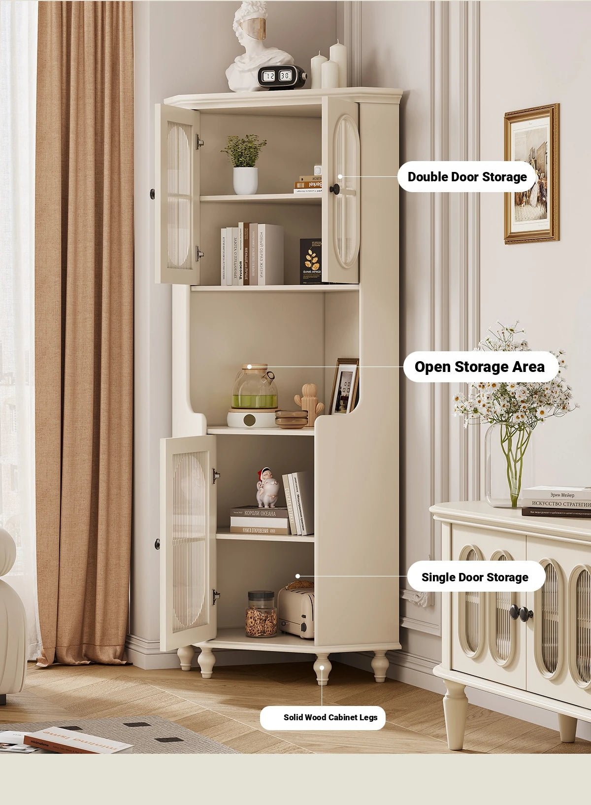 Elegant Cherry Wood & Pine Glass Cabinet - Stylish Home Storage Solutions for Modern Living hl-4904