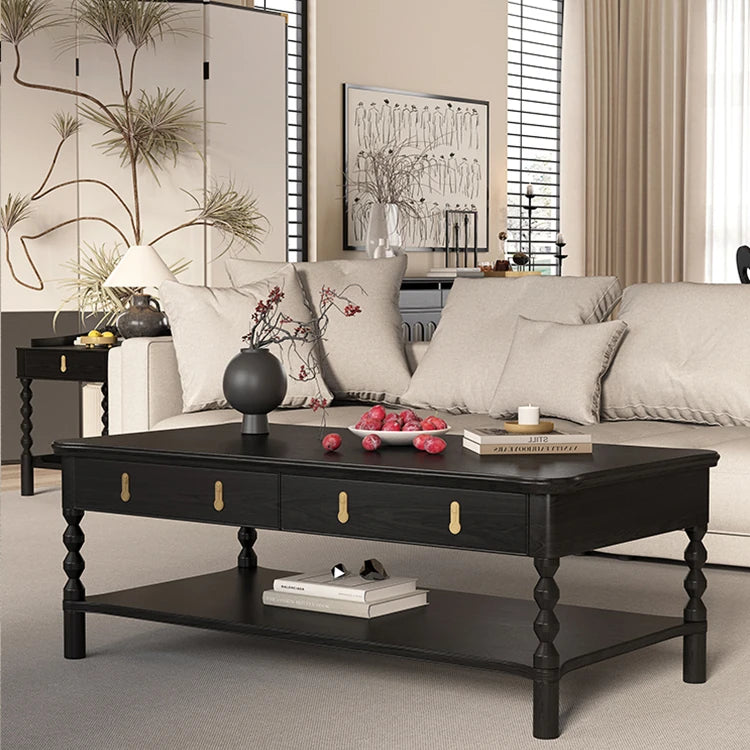 Modern Ash Wood Tea Table with Stylish Storage - Perfect for Elegant Living Rooms hld-4476