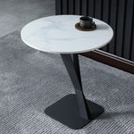 Elegant Sintered Stone Side Table with Unique Design - Modern Round Accent Table for Living Room or Bedroom Use hldjj-3019