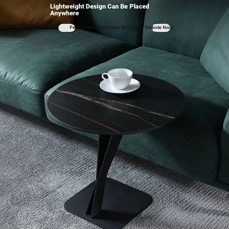 Elegant Sintered Stone Side Table with Unique Design - Modern Round Accent Table for Living Room or Bedroom Use hldjj-3019