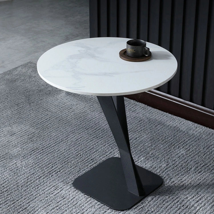 Elegant Sintered Stone Side Table with Unique Design - Modern Round Accent Table for Living Room or Bedroom Use hldjj-3019