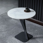 Elegant Sintered Stone Side Table with Unique Design - Modern Round Accent Table for Living Room or Bedroom Use hldjj-3019