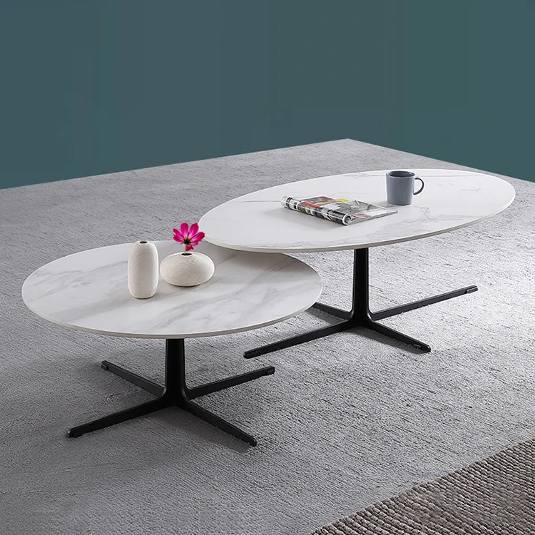 Modern Oval Coffee Table with Sintered Stone Top - Stylish and Chic Living Room Furniture hldjj-3025