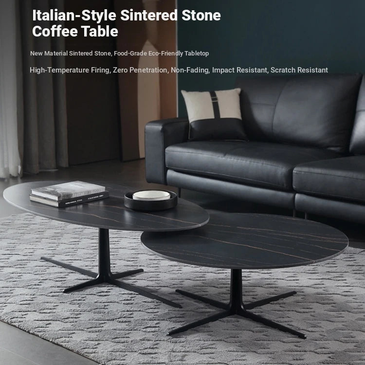 Modern Oval Coffee Table with Sintered Stone Top - Stylish and Chic Living Room Furniture hldjj-3025