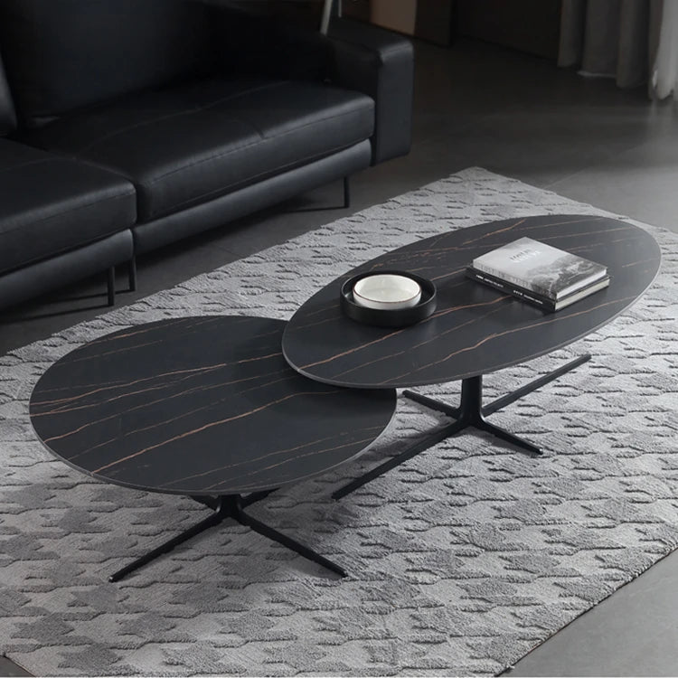 Modern Oval Coffee Table with Sintered Stone Top - Stylish and Chic Living Room Furniture hldjj-3025