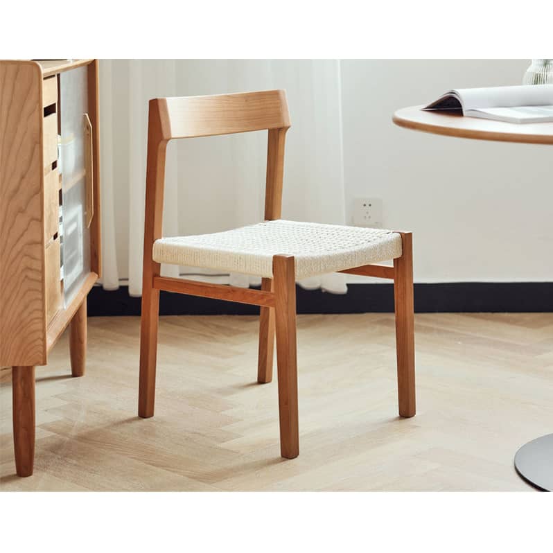 Elegant Chair White Natural Wood Cherry Finish with Kraft Paper Rope Seat hldmz-720