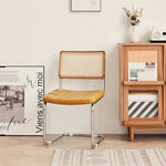 Stylish Cherry Wood and Rattan Chair with Faux Leather Cushion and Stainless Steel Frame hldmz-721