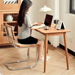 Stylish Cherry Wood and Rattan Chair with Faux Leather Cushion and Stainless Steel Frame hldmz-721