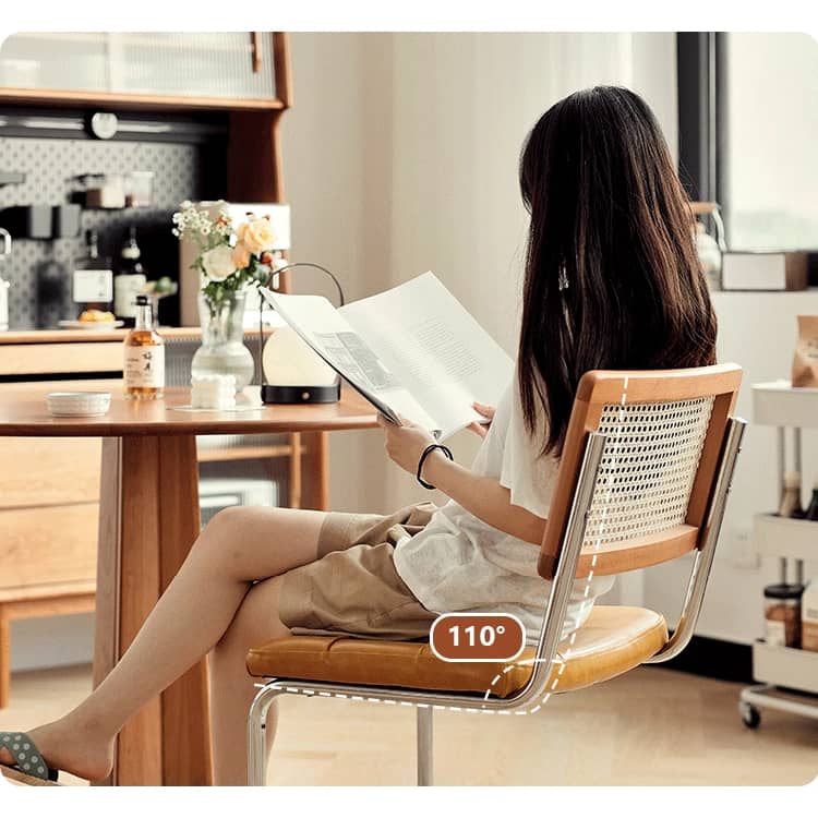 Stylish Cherry Wood and Rattan Chair with Faux Leather Cushion and Stainless Steel Frame hldmz-721