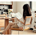 Stylish Cherry Wood and Rattan Chair with Faux Leather Cushion and Stainless Steel Frame hldmz-721