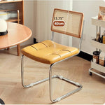 Stylish Cherry Wood and Rattan Chair with Faux Leather Cushion and Stainless Steel Frame hldmz-721