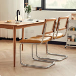 Stylish Cherry Wood and Rattan Chair with Faux Leather Cushion and Stainless Steel Frame hldmz-721