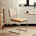 Stylish Cherry Wood and Rattan Chair with Faux Leather Cushion and Stainless Steel Frame hldmz-721