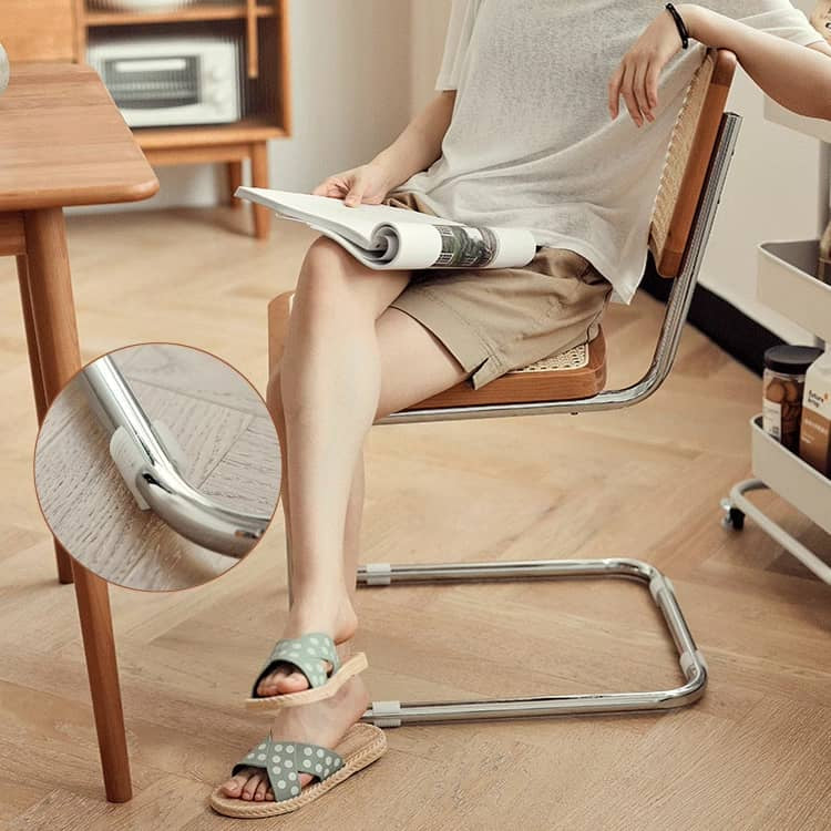 Stylish Cherry Wood and Rattan Chair with Faux Leather Cushion and Stainless Steel Frame hldmz-721