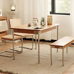 Stylish Cherry Wood and Rattan Chair with Faux Leather Cushion and Stainless Steel Frame hldmz-721