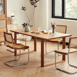 Stylish Cherry Wood and Rattan Chair with Faux Leather Cushion and Stainless Steel Frame hldmz-721