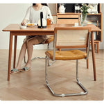 Stylish Cherry Wood and Rattan Chair with Faux Leather Cushion and Stainless Steel Frame hldmz-721