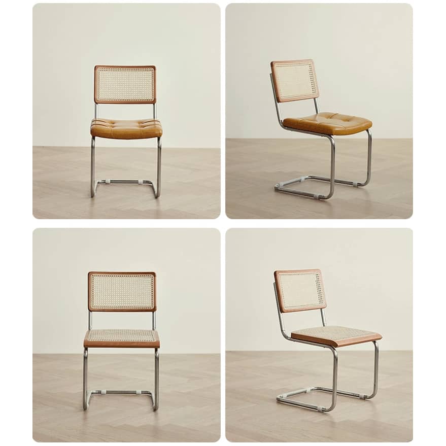 Stylish Cherry Wood and Rattan Chair with Faux Leather Cushion and Stainless Steel Frame hldmz-721