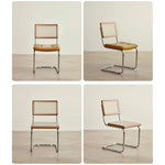 Stylish Cherry Wood and Rattan Chair with Faux Leather Cushion and Stainless Steel Frame hldmz-721