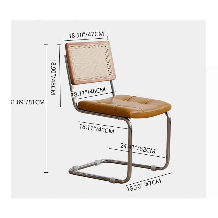Stylish Cherry Wood and Rattan Chair with Faux Leather Cushion and Stainless Steel Frame hldmz-721