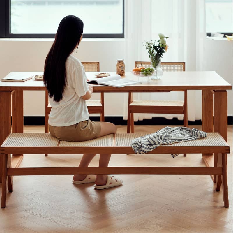 Cherry Wood Natural Stool with Rattan Seat - Elegant and Durable Design hldmz-726