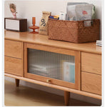 Elegant Natural Cherry Wood TV Cabinet with Copper and Glass Accents - Premium Quality Plywood Design hldmz-728