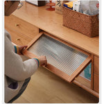 Elegant Natural Cherry Wood TV Cabinet with Copper and Glass Accents - Premium Quality Plywood Design hldmz-728