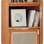 Elegant Cherry Wood Cabinet with Rattan Accents and Glass Doors hldmz-732