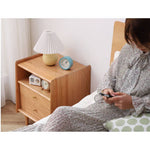 Elegant Cherry Wood Bedside Cupboard with Copper Accents for Sophisticated Bedroom Decor hldmz-735