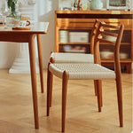 Natural Cherry Wood Dining Chair with Handwoven Kraft Paper Rope Seat hldmz-739