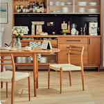 Natural Cherry Wood Dining Chair with Handwoven Kraft Paper Rope Seat hldmz-739