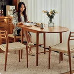 Natural Cherry Wood Dining Chair with Handwoven Kraft Paper Rope Seat hldmz-739