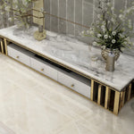 Luxury Modern TV Stand – Solid Wood, Marble, and Stainless Steel Entertainment Center hlkwd-4109