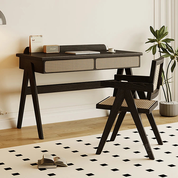 Elegant Rattan Weaving Ash Wood Desk - Stylish Multi-Layer Board Table for Modern Living Spaces hlxl-4396