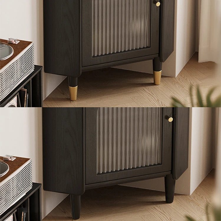 Stylish Glass Ash Wood Corner Cabinet for Modern Living Rooms hlxl-4403
