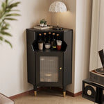 Stylish Black Pine Glass Corner Cabinet – Modern Home Bar Storage Solution hlxl-4405