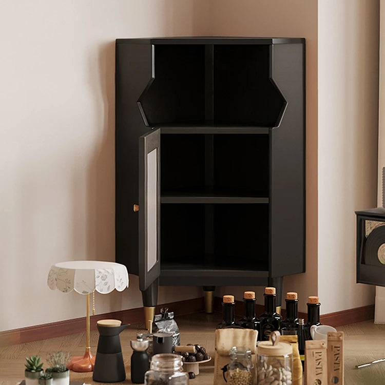 Stylish Black Pine Glass Corner Cabinet – Modern Home Bar Storage Solution hlxl-4405