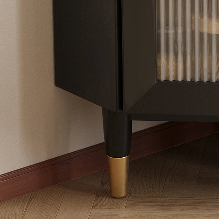 Stylish Black Pine Glass Corner Cabinet – Modern Home Bar Storage Solution hlxl-4405