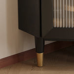 Stylish Black Pine Glass Corner Cabinet – Modern Home Bar Storage Solution hlxl-4405