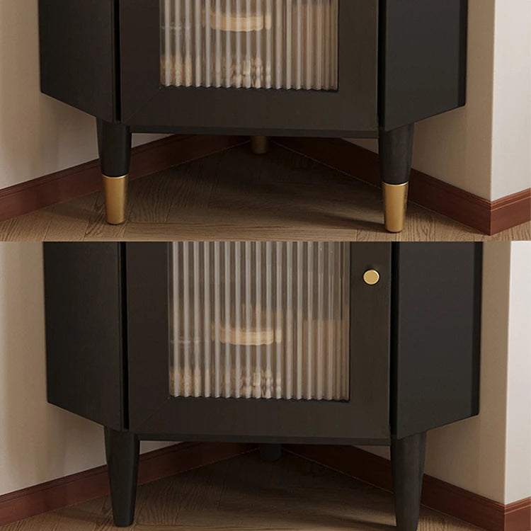 Stylish Black Pine Glass Corner Cabinet – Modern Home Bar Storage Solution hlxl-4405