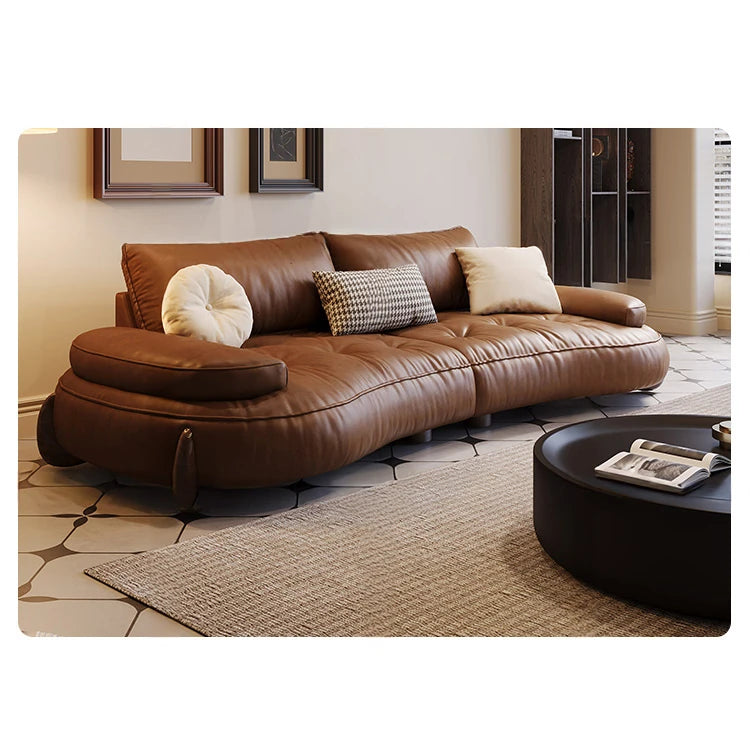 **Luxurious Pine Leather Sofa with Down Feather Cushioning - Stylish Modern Design for Ultimate Comfort** hly-3033