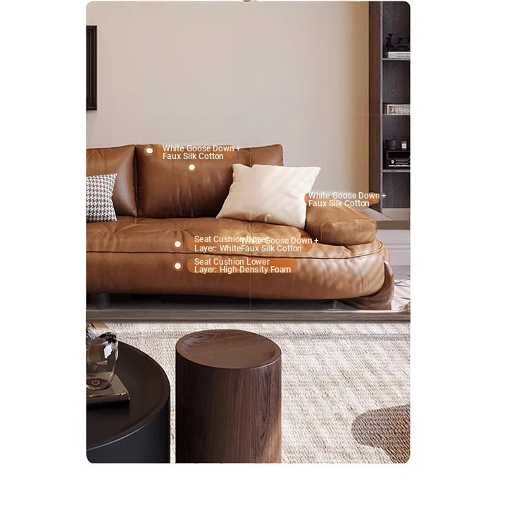 **Luxurious Pine Leather Sofa with Down Feather Cushioning - Stylish Modern Design for Ultimate Comfort** hly-3033