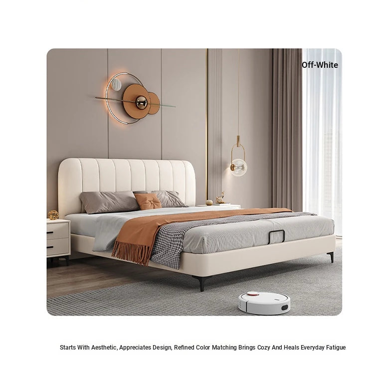 Modern Faux Leather Bed Frame with Upholstered Headboard - Stylish & Durable Queen Size Mattress Base hlyj-3141