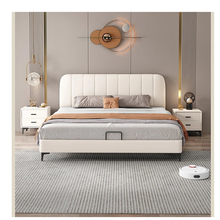 Modern Faux Leather Bed Frame with Upholstered Headboard - Stylish & Durable Queen Size Mattress Base hlyj-3141