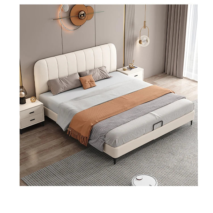 Modern Faux Leather Bed Frame with Upholstered Headboard - Stylish & Durable Queen Size Mattress Base hlyj-3141