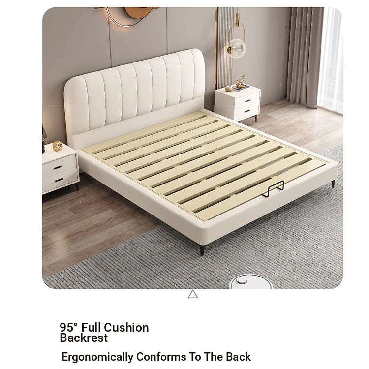 Modern Faux Leather Bed Frame with Upholstered Headboard - Stylish & Durable Queen Size Mattress Base hlyj-3141