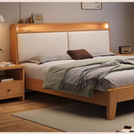 Premium Natural Rubber Wood Pine Bed - Cozy Flannel Finish hmak-239